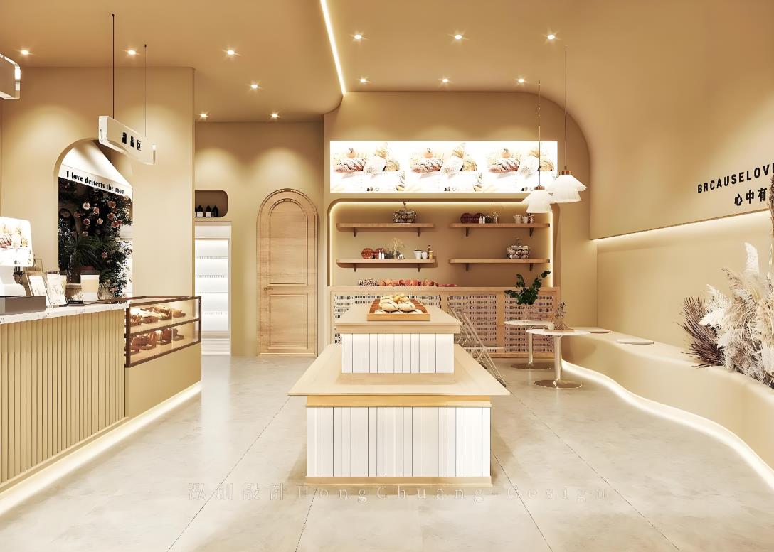 55平甜品店裝修設計案例，暖色奶